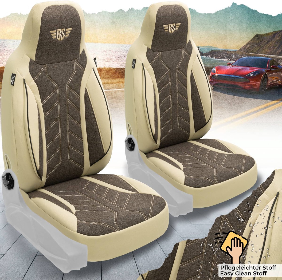 Autostoelhoezen voor Subaru Outback BJ 2009-14 – Stoelhoezen voor bestuurder en passagier in Beige/Bruin