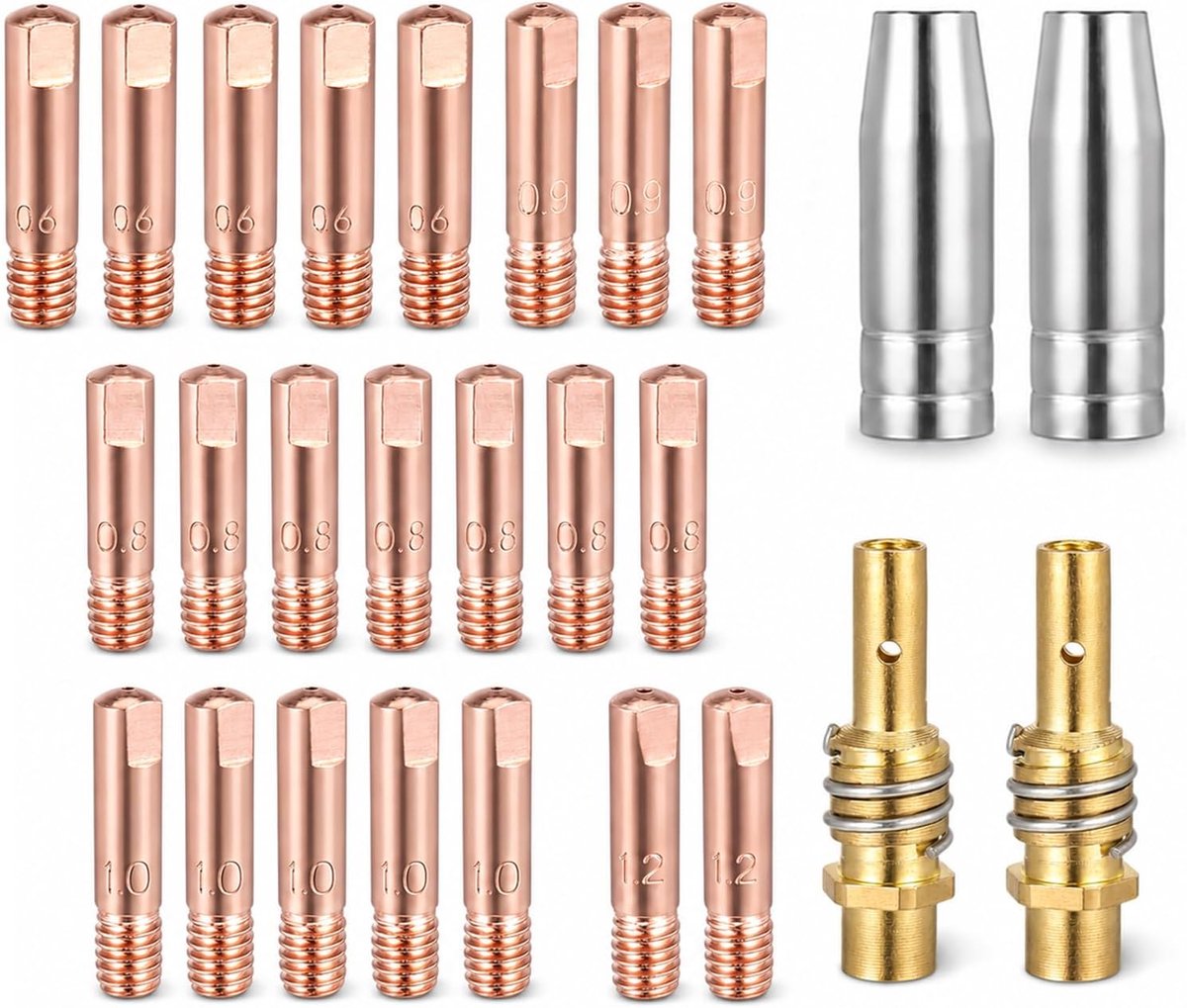 MIG/MAG lasaccessoireset 26-delig - Contacttips M6 in 5 maten - Gasmondstukken en tiphouders - Ideaal voor onderhoud - ShopVlot