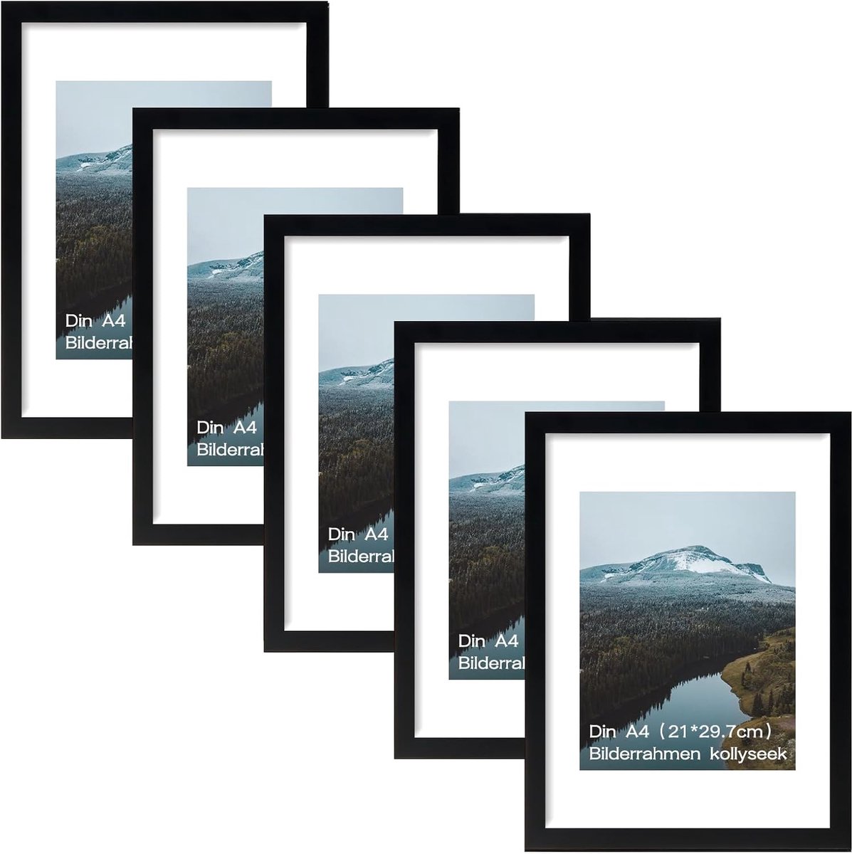 Fotolijst set van 5 DIN A4 - zwarte plexiglas lijst - modern design - voor hangen en staan - ShopVlot