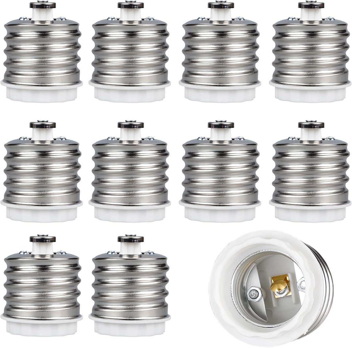 Lampvoetadapter E40 naar E27 - 10 stuks - Vlamvertragend PBT materiaal - Voor LED en spaarlampen - ShopVlot