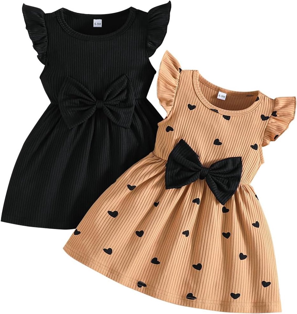 Zomerjurk voor meisjes, vlinderprint, strik, ruches, mouwloos, schattige polkadots, zomerkleding