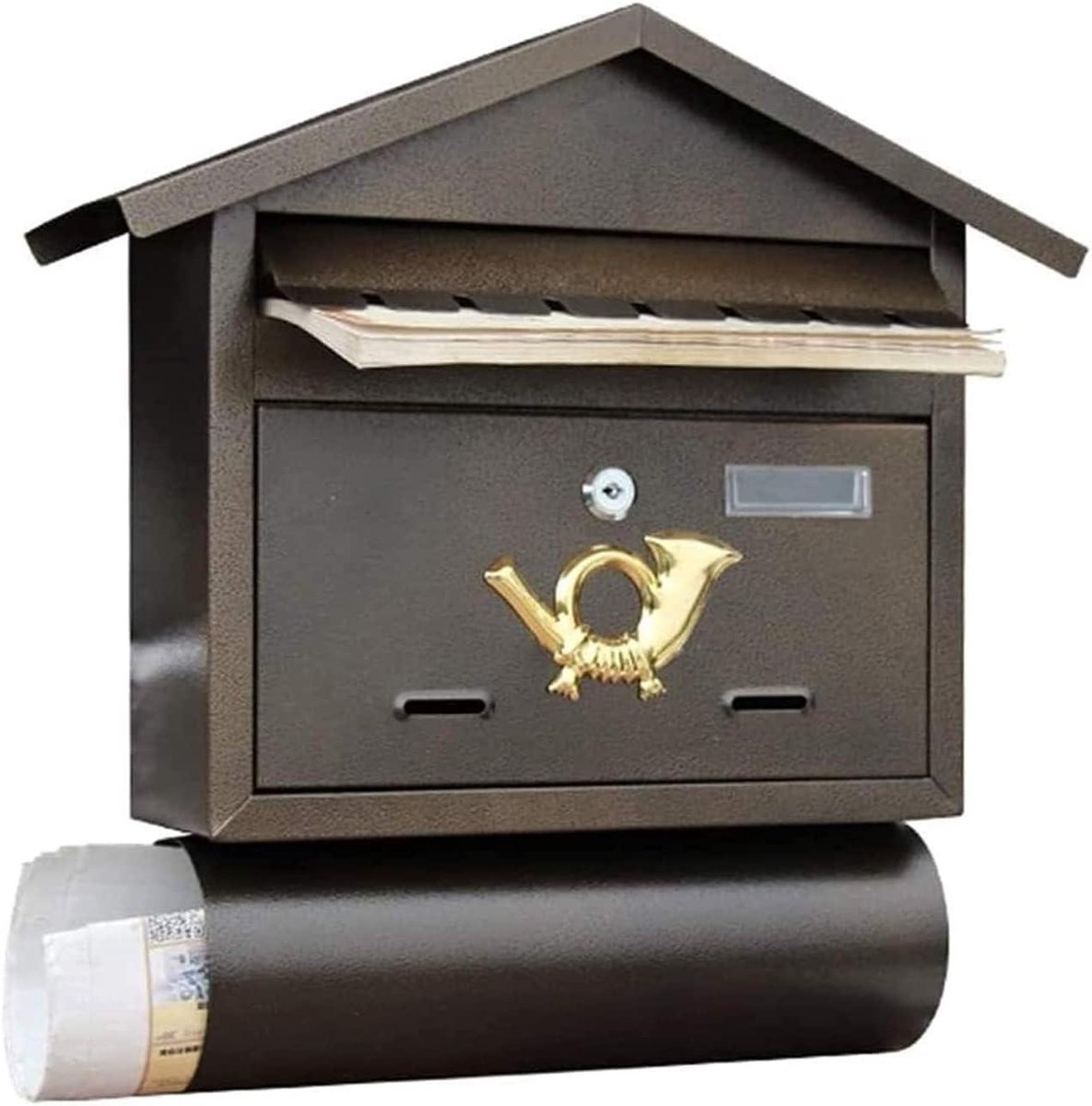 Brievenbus met slot - Postbus brievenbak - Post ontvangen - Waterdicht en diefstalveilig - 31x9.5x40.5cm - Bruin