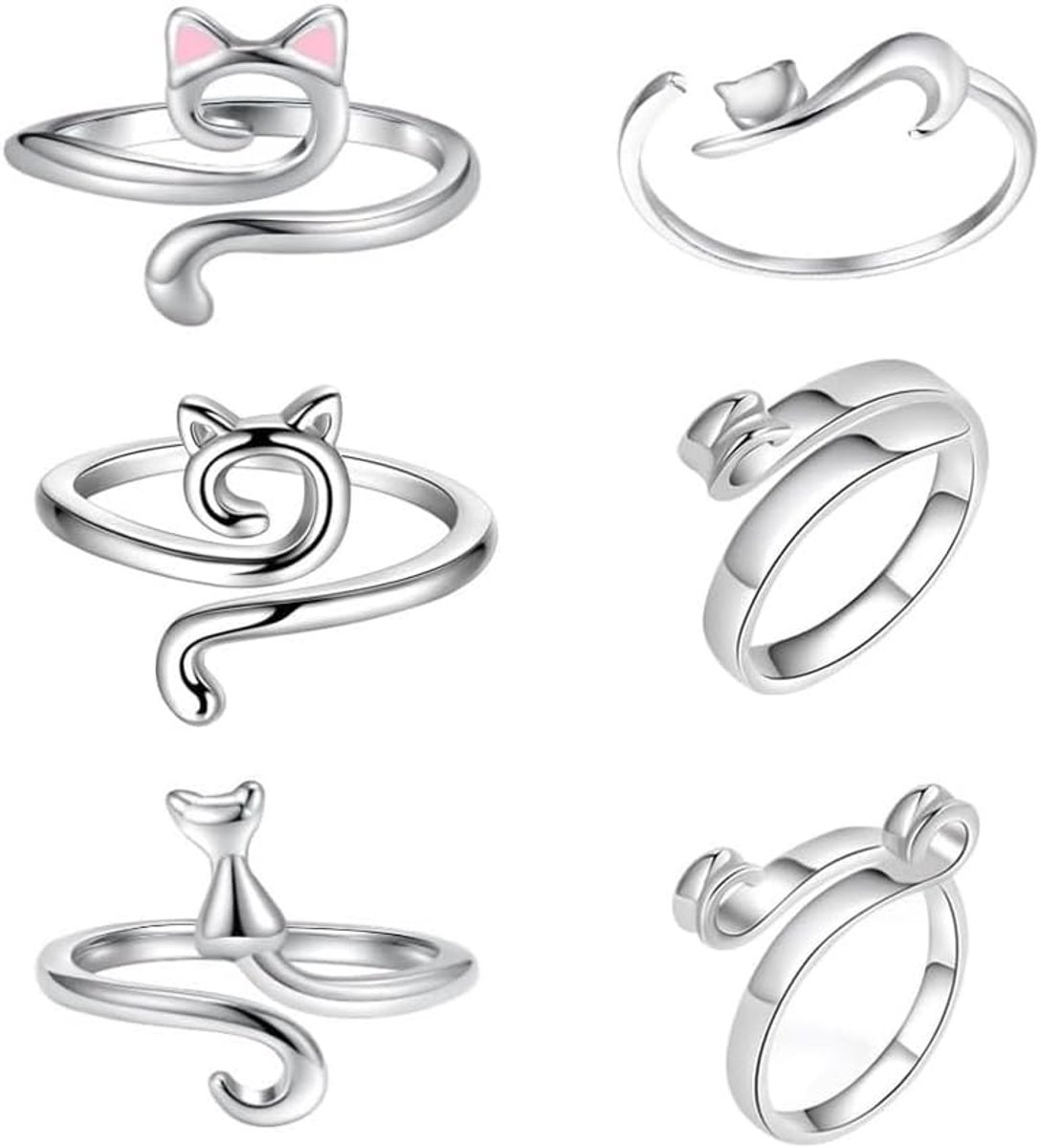 6Pcs Breien Haak Loop Ring Verstelbare Haak Ring Leuke Kat Stijl Geweven Ringen Haak Accessoires Voor Gehaakte Moeder Oma Geschenken