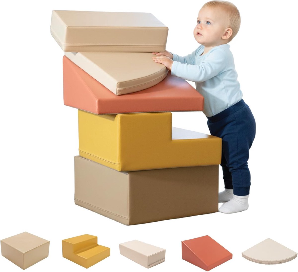 Soft Play Corner Climber 5-delige Klimset (Pastel Autumn) | Firm Step Schuim | Veganistisch Leer | CE-gecertificeerd | Bevordert Balans en Motoriek | Groeit met je Kind