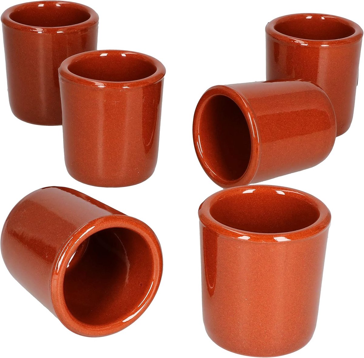 Klei Borrelbekers, 50 ml, volledig geglazuurd, mediterraan, uniek handwerk, mini-beker tumbler (antiek/vintage, middeleeuws, Viking), 6 stuks