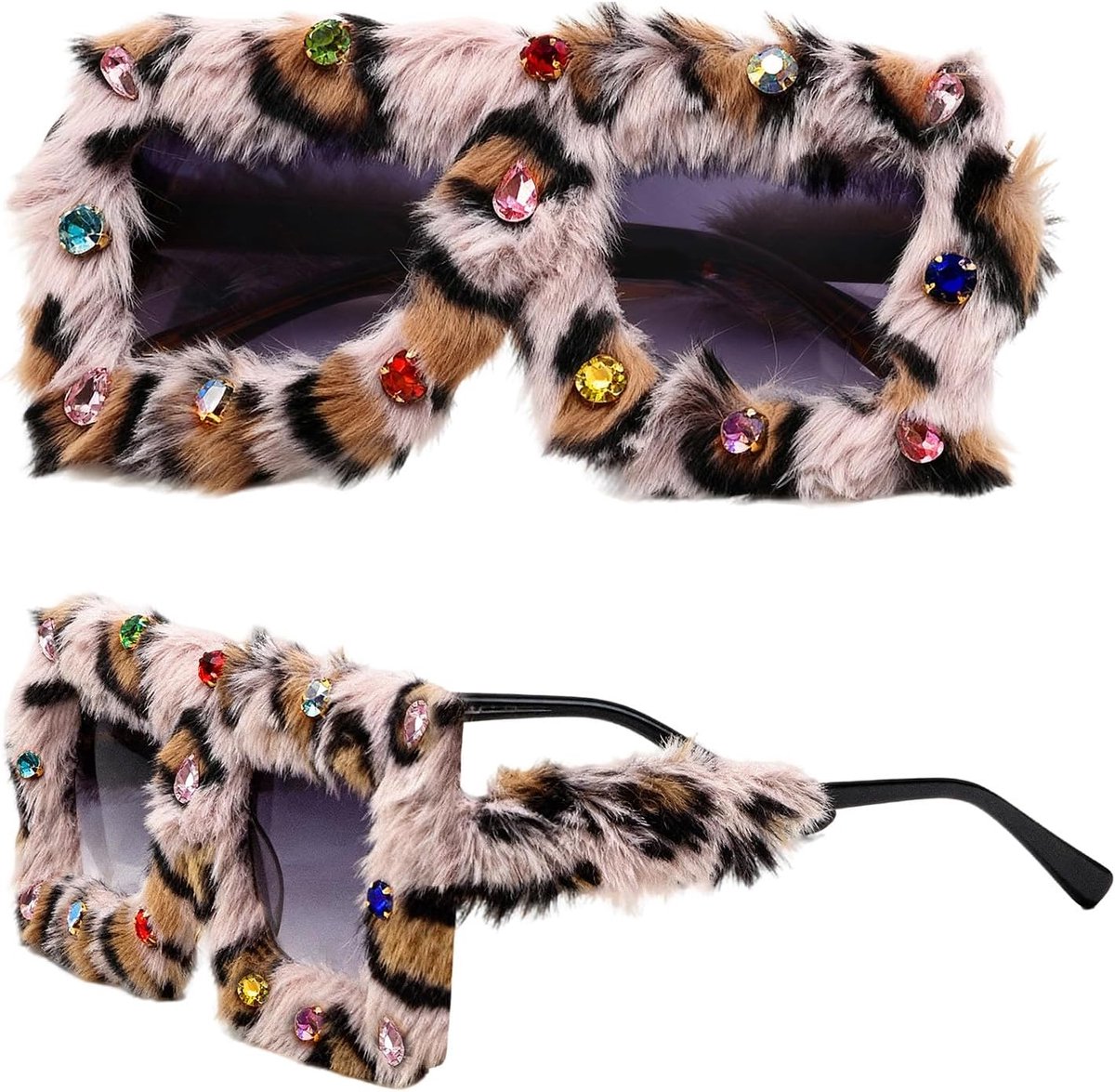 Gafas de Sol Peludas, Lentes de Sol Leopardo, Lentes Soll Felpa con Estampado, NlsqEU Gafas Soll Ojo Gato, Festivales, Fiestas Cumpleaños