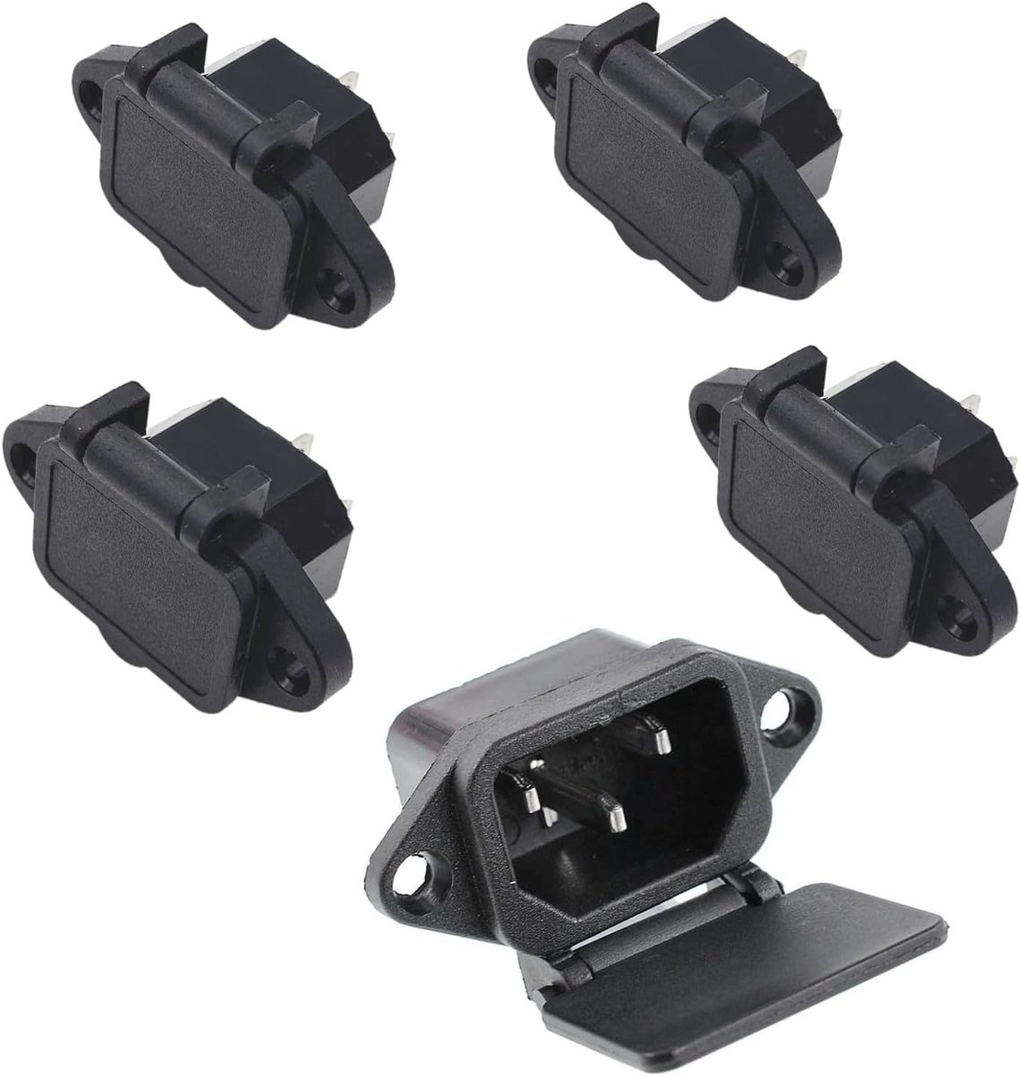 5-pack C14-stekkeradapter, paneelmontage, AC 250V 10A 3-polige IEC-ingangsmoduleaansluiting met deksel