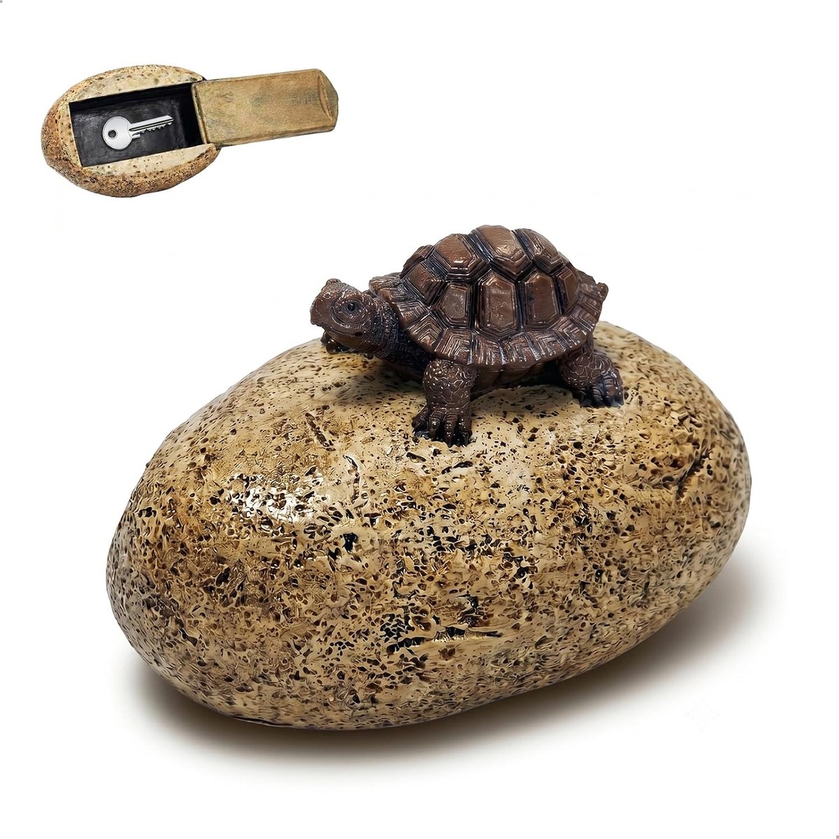 Sleutelverstopplaats voor buiten, sleutelverstopplaats, geheime schuilplaats met geheim vak, net als een echte steen, sleutelverstopplaats steen voor buiten, binnenplaats, tuin (schildpad)