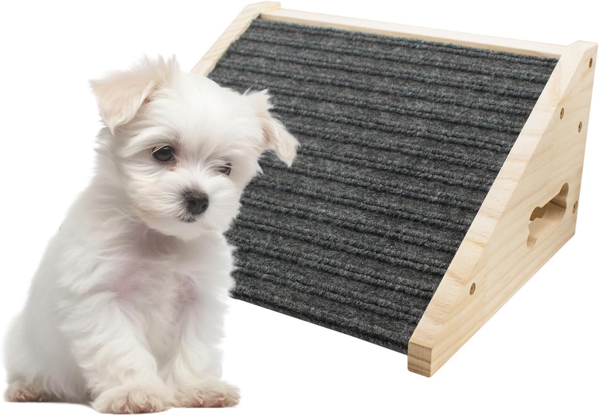Hondenhelling voor trappen, huisdierhelling van massief hout met antislip vilten hoes voor kleine tot middelgrote honden, traphelling voor gewonde honden, 30 x 25 x 15 cm