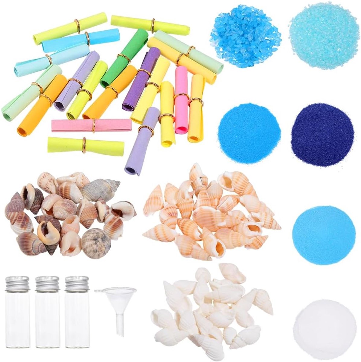 Flessen, van glas, blauw, oceaan, zomer, Hawaii, zee, strand, schelpen, papier, boodschap, kleine glazen fles met deksel, zandkunstkits