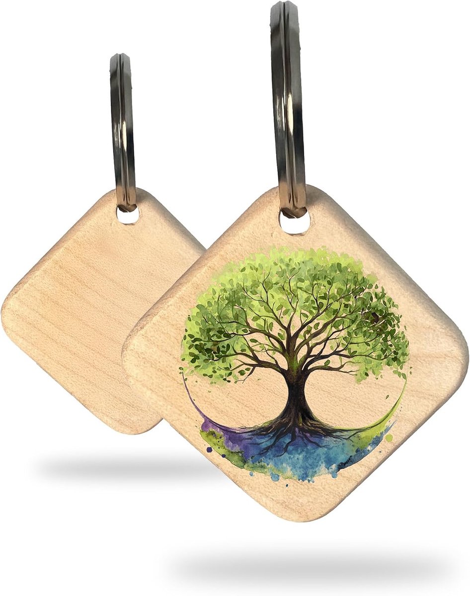 Sleutelhanger met levensboom van esdoornhout, origineel cadeau voor dames en heren, geluksbrenger en symbool van de liefde