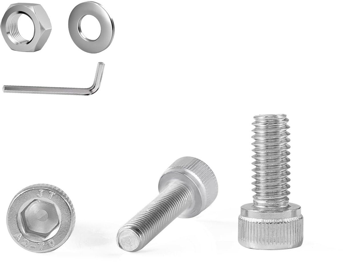 x 16 mm (20 stuks) cilinderbouten met binnenzeskant DIN 912 (ISO 4762) volledige schroefdraad cilinderkopschroeven van roestvrij staal A2 V2A