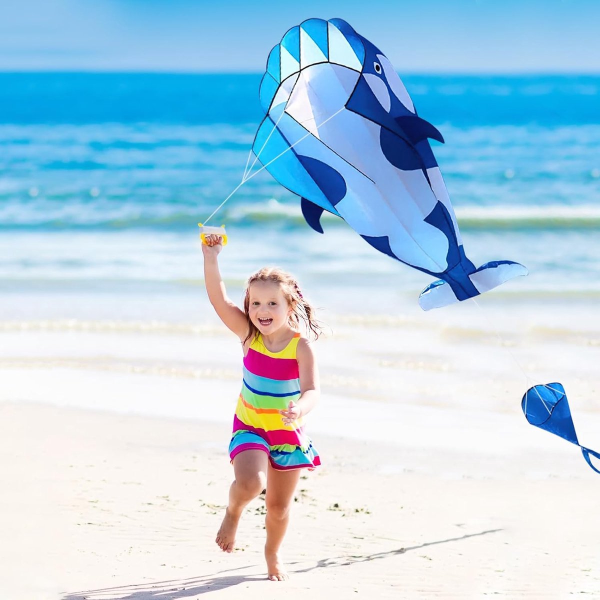 Vlieger, Shyllin windvlieger voor kinderen, killerwalvis, vlieger voor volwassenen, strandvlieger, geschikt voor gazon en parken, 215 x 125 cm