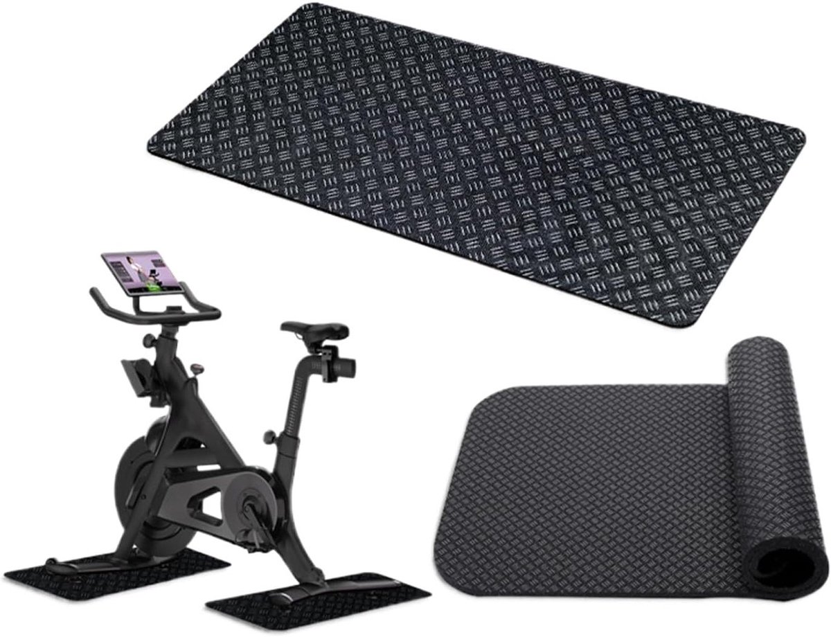 Hometrainer Mat - Fitnessmat Loopband - Bescherming Vloer - Trillingsdempend Dubbelzijdig - 63.5x30x0.5cm - Zwart