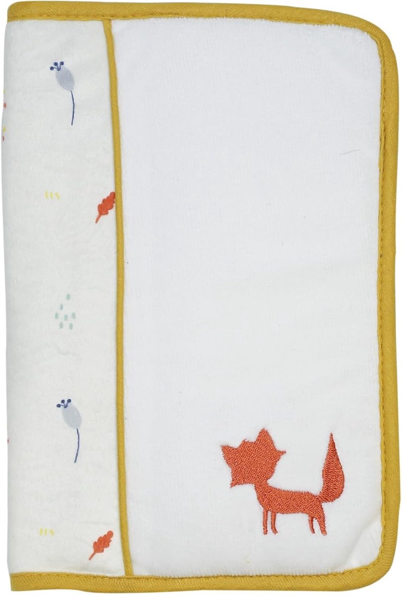Kilos Sept - Bescherming voor babygezondheidsboekje - geboorte - fluweel - katoenen voering - mosterdrand - houtachtige motieven - geborduurde details vos - 25 x 17,5 cm