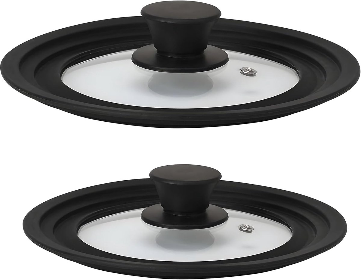 Universele panlids set van 2 - Tempered glas met siliconen rand - Geschikt voor 16-20 en 24-28 cm - SnelShoppen
