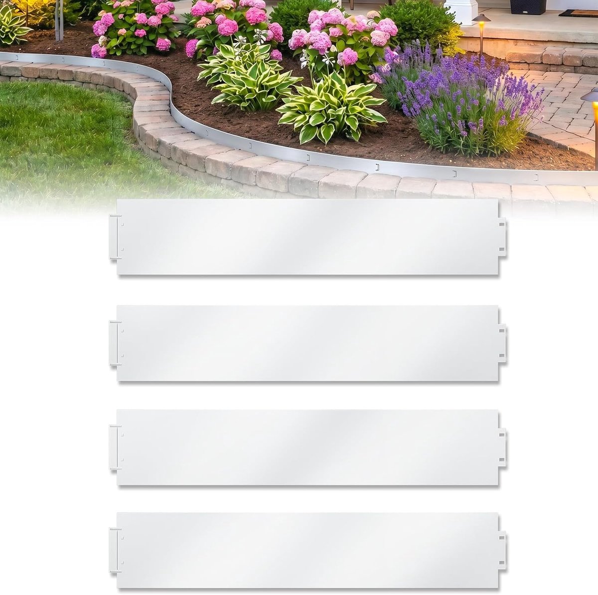 Gazonrand, metaal, verzinkt, 5 stuks, 5 m x 18 cm, maairand, palissade, 100 cm x 18 cm (l x h), voor tuinplanten en groenteelt