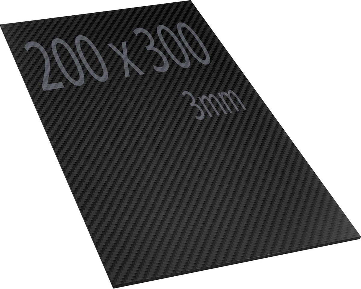 Koolstofvezelplaat, 200 x 300 mm, 3 mm dik, mat 3K koolstofvezelplaat, robuust en hoge hardheid voor CNC-snijden, koolstofvezelplaat, 200 x 300 mm