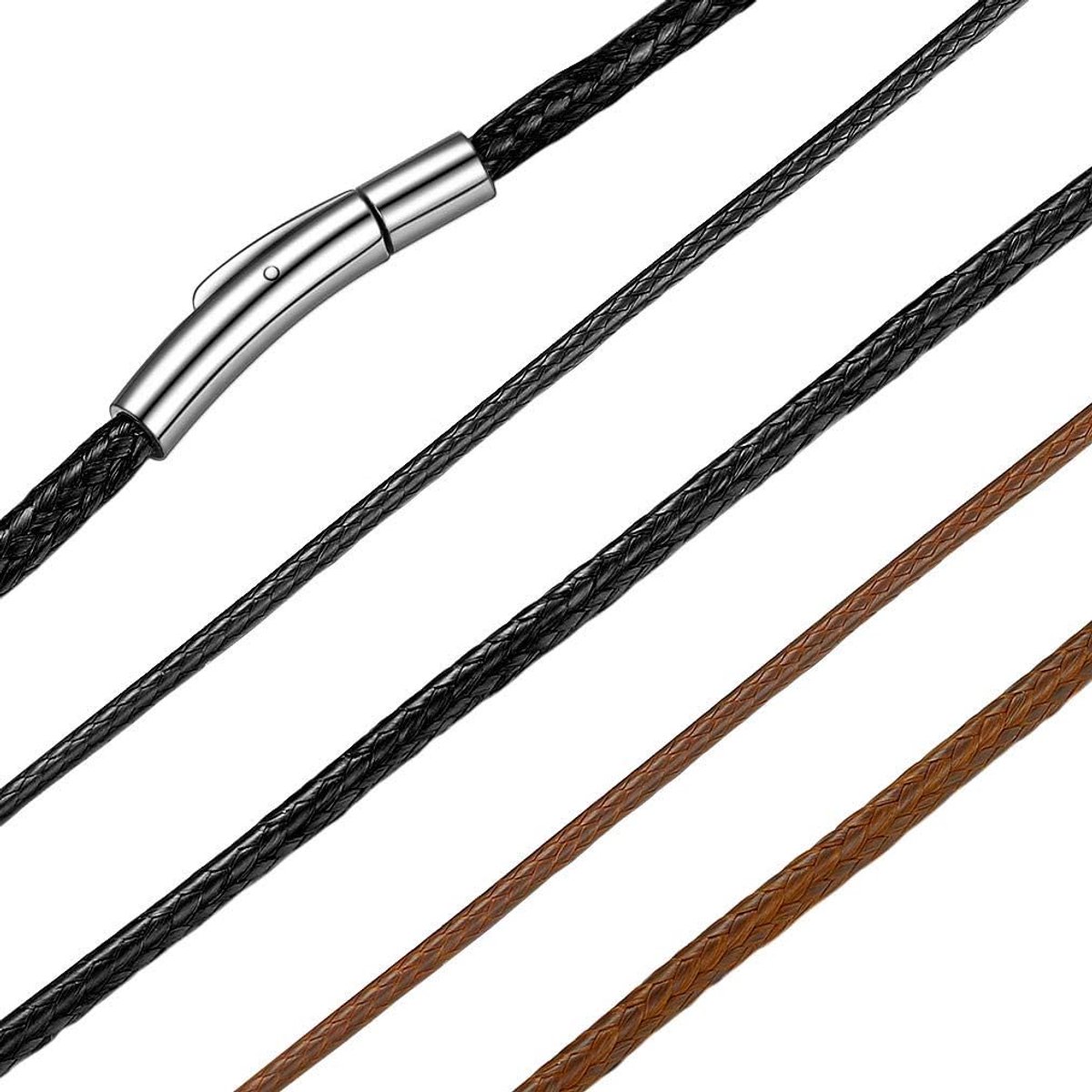 bandmax Herenketting 2 mm/3 mm, halsketting van wastouw, bruin/zwart, met sluiting van roestvrij staal, lengte 40/46/50/56/60/66/70/76 cm