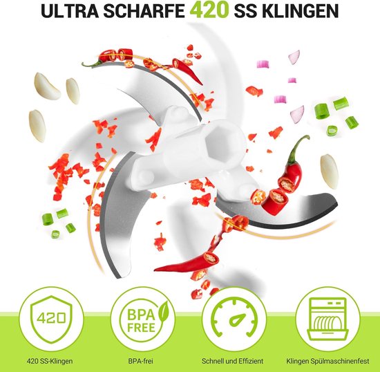 Mini Hakmolen, 520 ml Handmatige Hakmolen BPA-vrij, uienhakker, hakmolen en mengen voor groenten, uien, knoflook, gember, noten, kruiden, vruchten (Grijs groen) van MINI — afbeelding 5