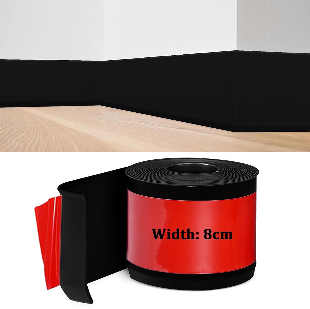 zachte plint zelfklevend, 10m sokkelstrip zelfklevend voor keuken badkamer woonkamer, overgangsprofiel vloerleiste, zelfklevende zachte plint voor decoratie, breedte 8cm (Zwart)