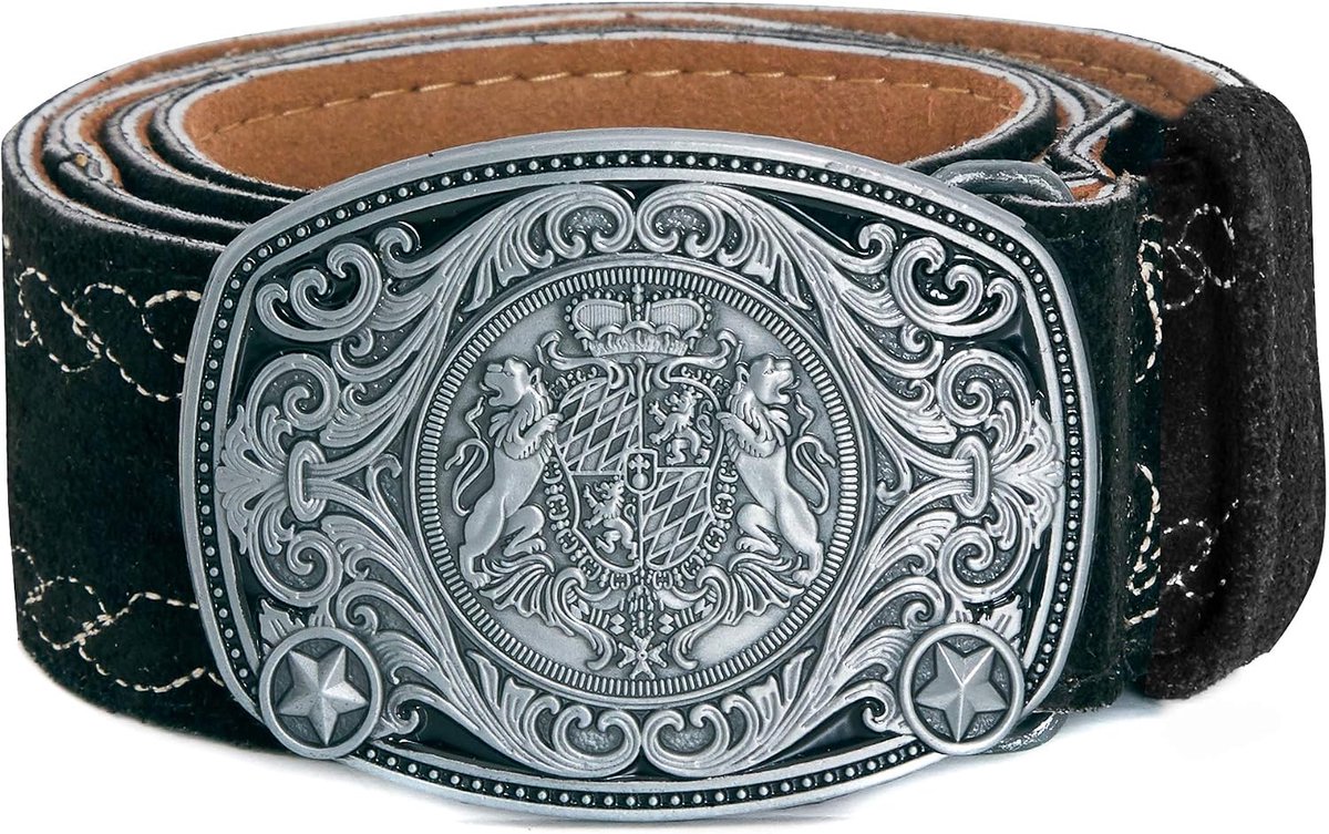 Trachten Couture Klederdrachtriem Bergtrift met borduurwerk en riemgesp in Beieren-design, leren herenriem van echt leer