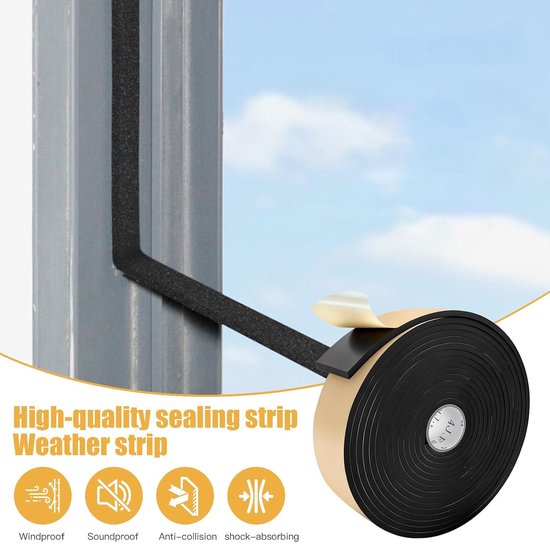 Zelfklevend, voor deuren en ramen, van schuimrubber, anti-trilling, botsing, geluidsisolatie, stootvaste isolatie voor ramen, deuren, auto, meubelbescherming (zwart, 3 m (L) x 100 mm — afbeelding 5