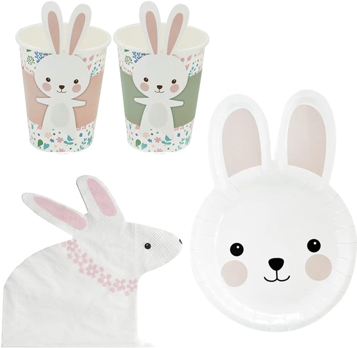 44 stuks feestserviesset, servies voor verjaardagsfeesten, themafeestserviesset, konijnenfeest, serviesset voor verjaardagsfeesten, babyfeestjes en familiefeesten