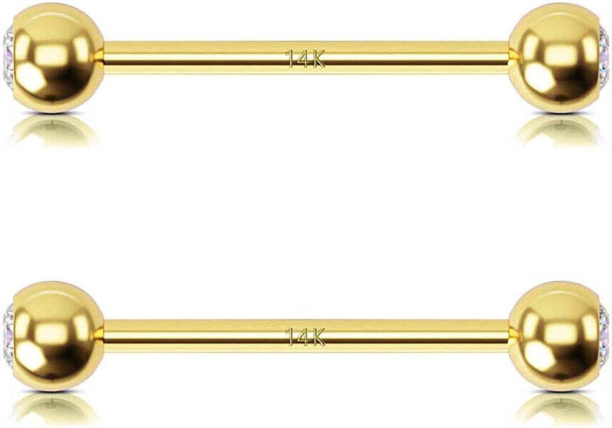 Body Piercing Nipple Piercing Bars 14K Yellow Gold Nipple Piercing Jewellery 14G Tongue Piercing Barbell Jewellery