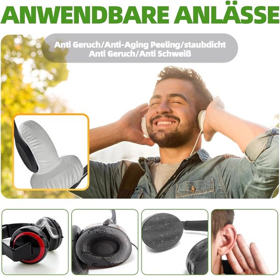 Set van 6 stretch-oortelefoonhoezen, gebreide beschermhoezen, anti-vuil, wasbare hoezen (grijs, 6-8 cm) — afbeelding 5
