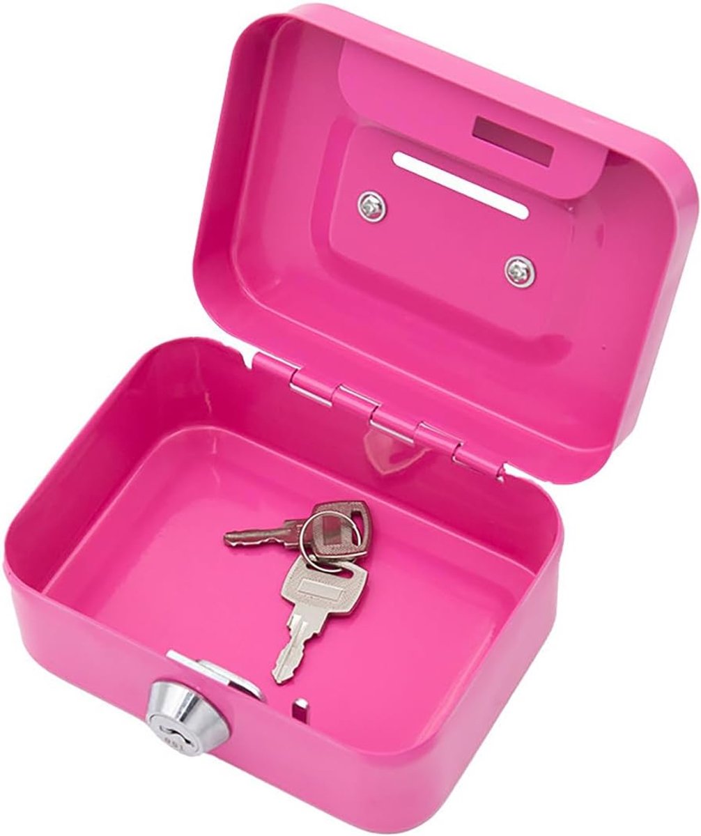 Geldcassette, kleine kluis, roze spaarpot met toetsenblokkering, afsluitbaar met sleutel, portemonnee, 11,5 x 8,5 x 5,8 cm