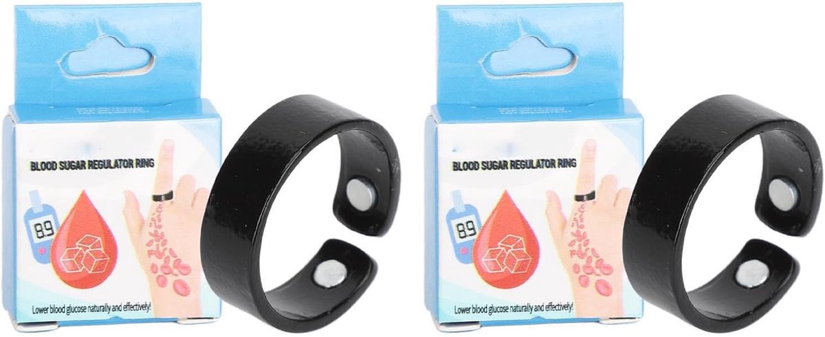 Regulator ring magnetische acupressuurring voor de bloedsuikercontrole en verbetering van het welzijn voor vrouwen en mannen, van metaal, 2 stuks