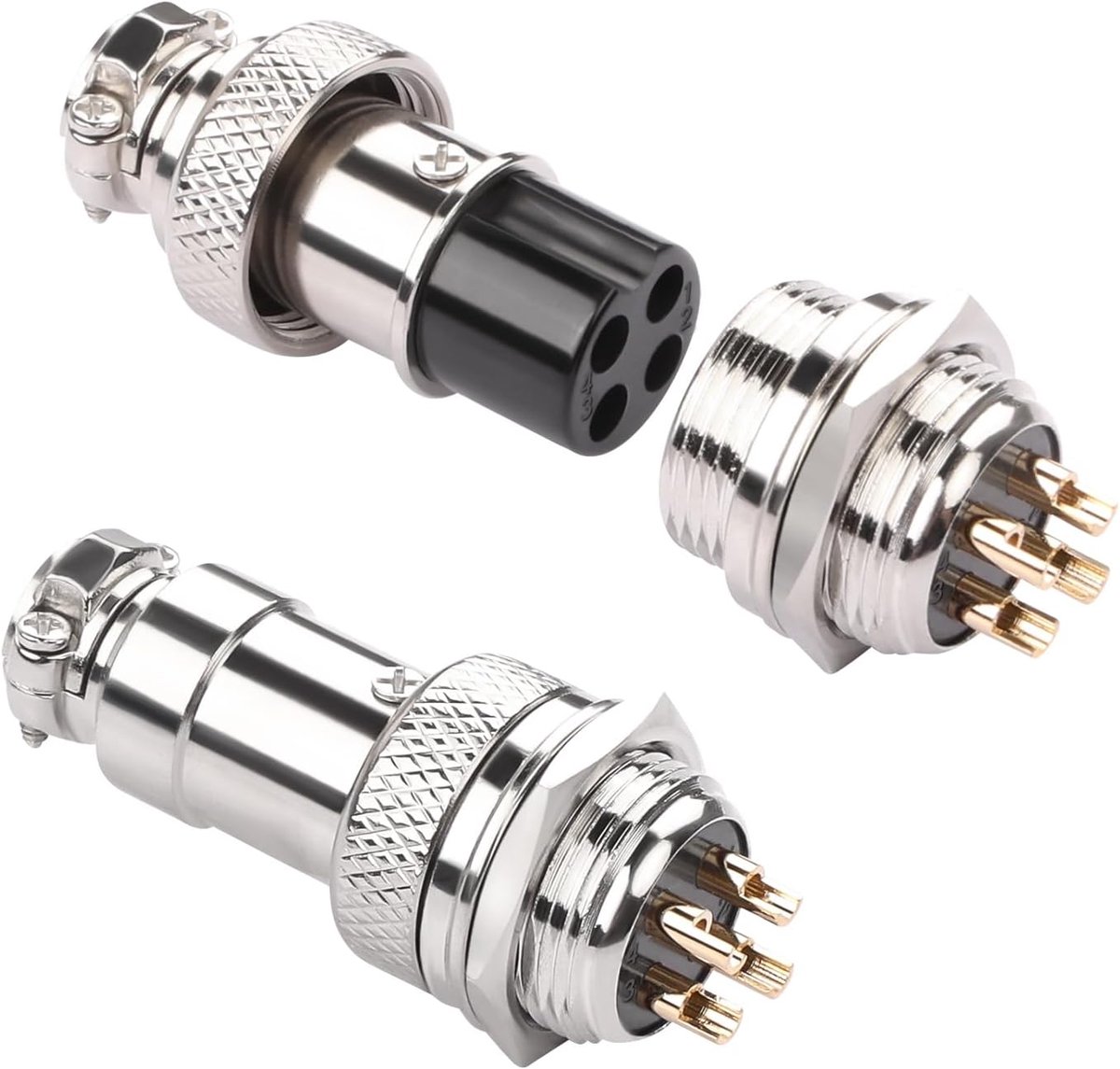Vergulde GX16 4-polige luchtvaartstekker, aansluiting GX16, 4-pins schot montage, luchtvaartstekker, GX16, 4-polige vrouwelijke kabel, soldeeradapter M16, 400 V/7 A, voor elektrische