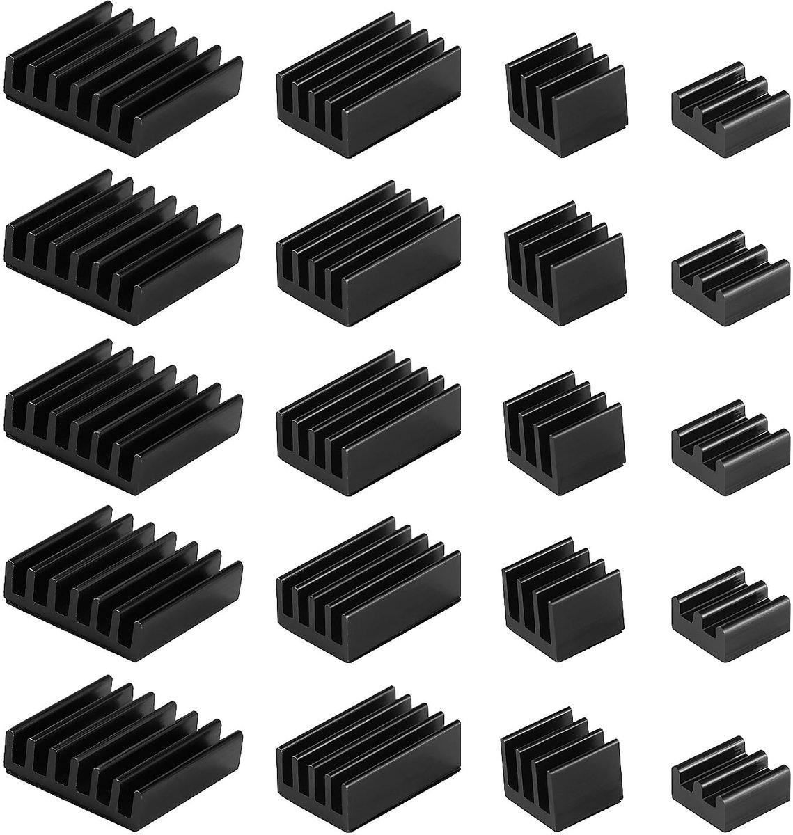20 Stuks Heatsinks voor Raspberry Pi 4 Model B, Aluminium Heat Sink Cooler Kit with heat conductive tape, voor Koeling Raspberry Pi, Zwart