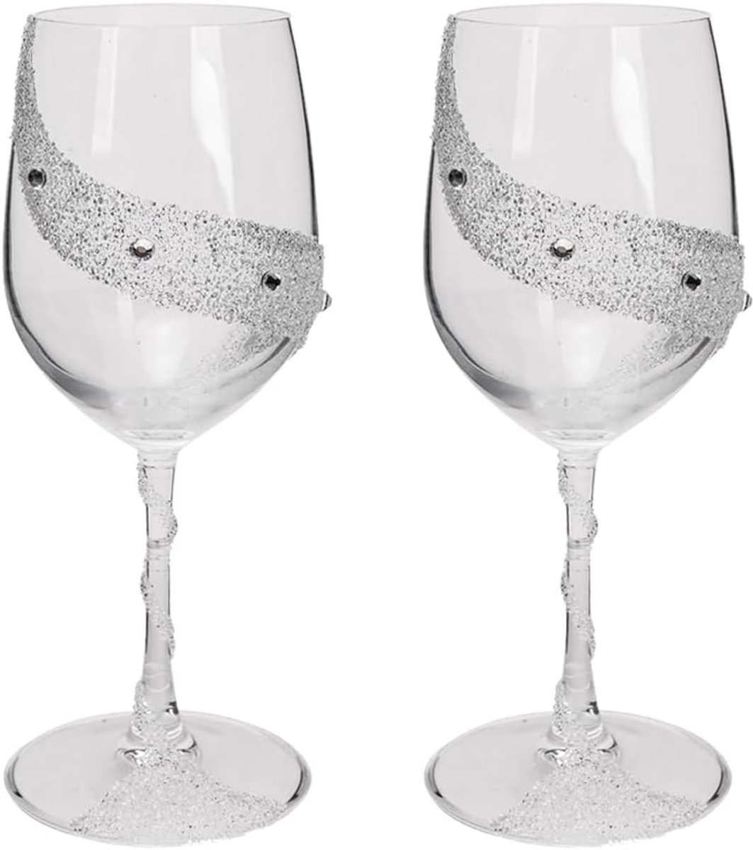 Wijnglazen set van 2 - bling strass - elegant kristalglas - perfect voor dagelijks gebruik - SnelShoppen