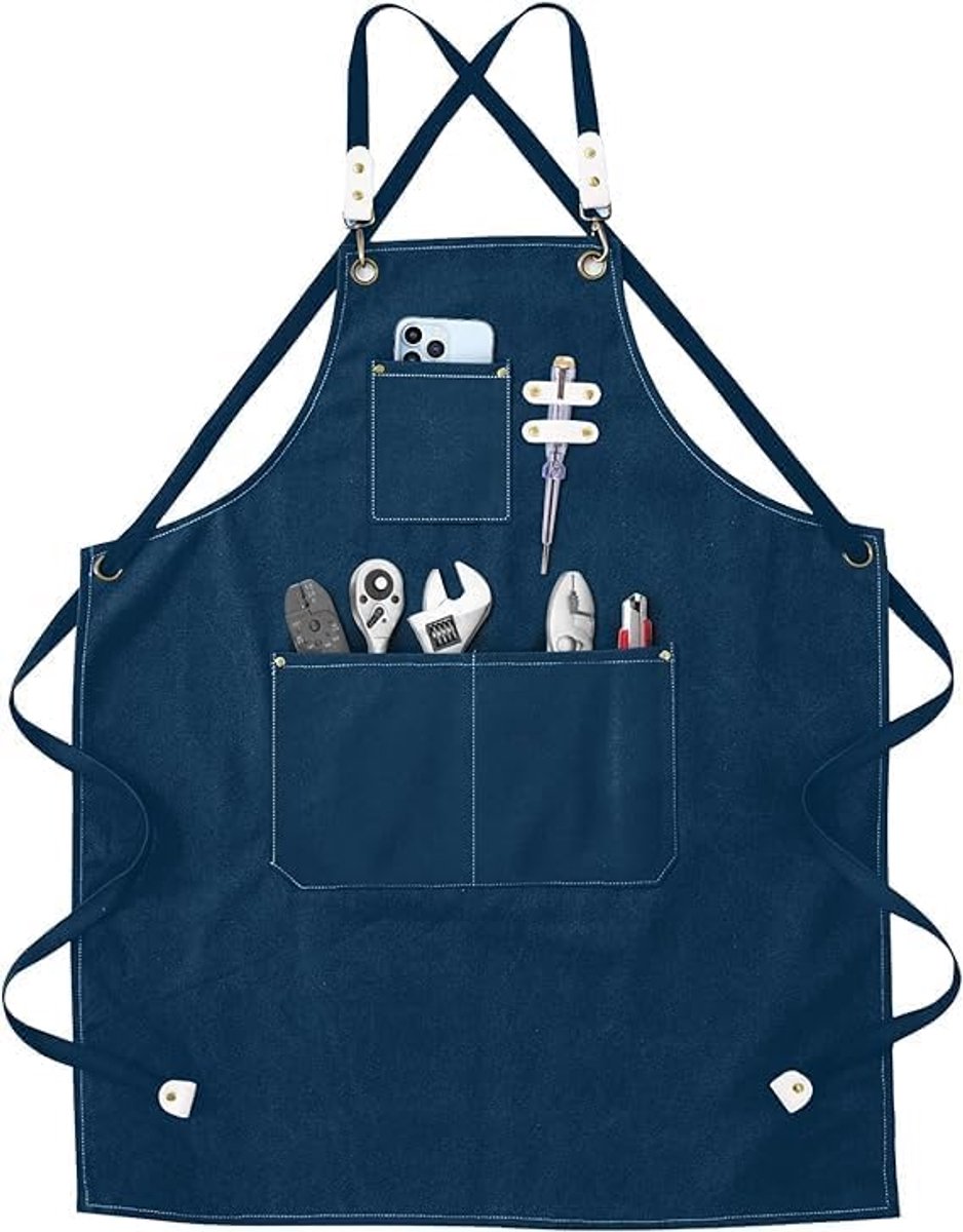 Keukenschort unisex - verstelbaar kruisband schort - canvas/denim/katoen - duurzaam en stevig - SnelShoppen
