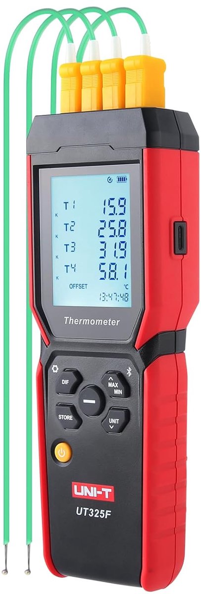 Digitale thermometer 4 kanalen - Bluetooth verbinding - Compatibel met K J T E R S N thermokoppels - SnelShoppen