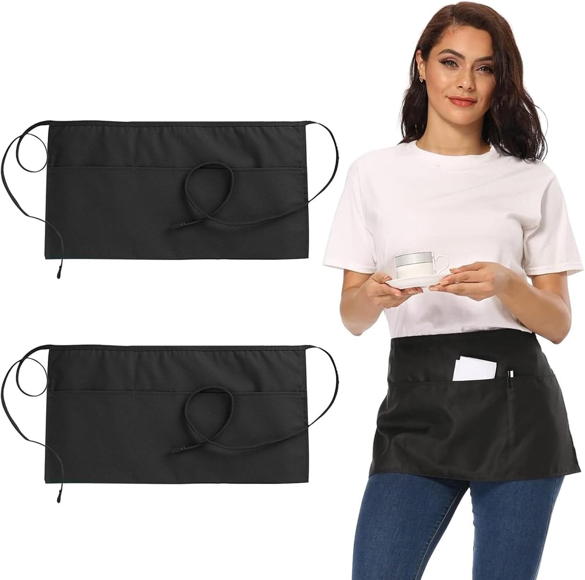 Keuken Schort 30x60cm - Zwart - 3 Opbergzakken - Perfect voor Bar en Restaurant - SnelShoppen