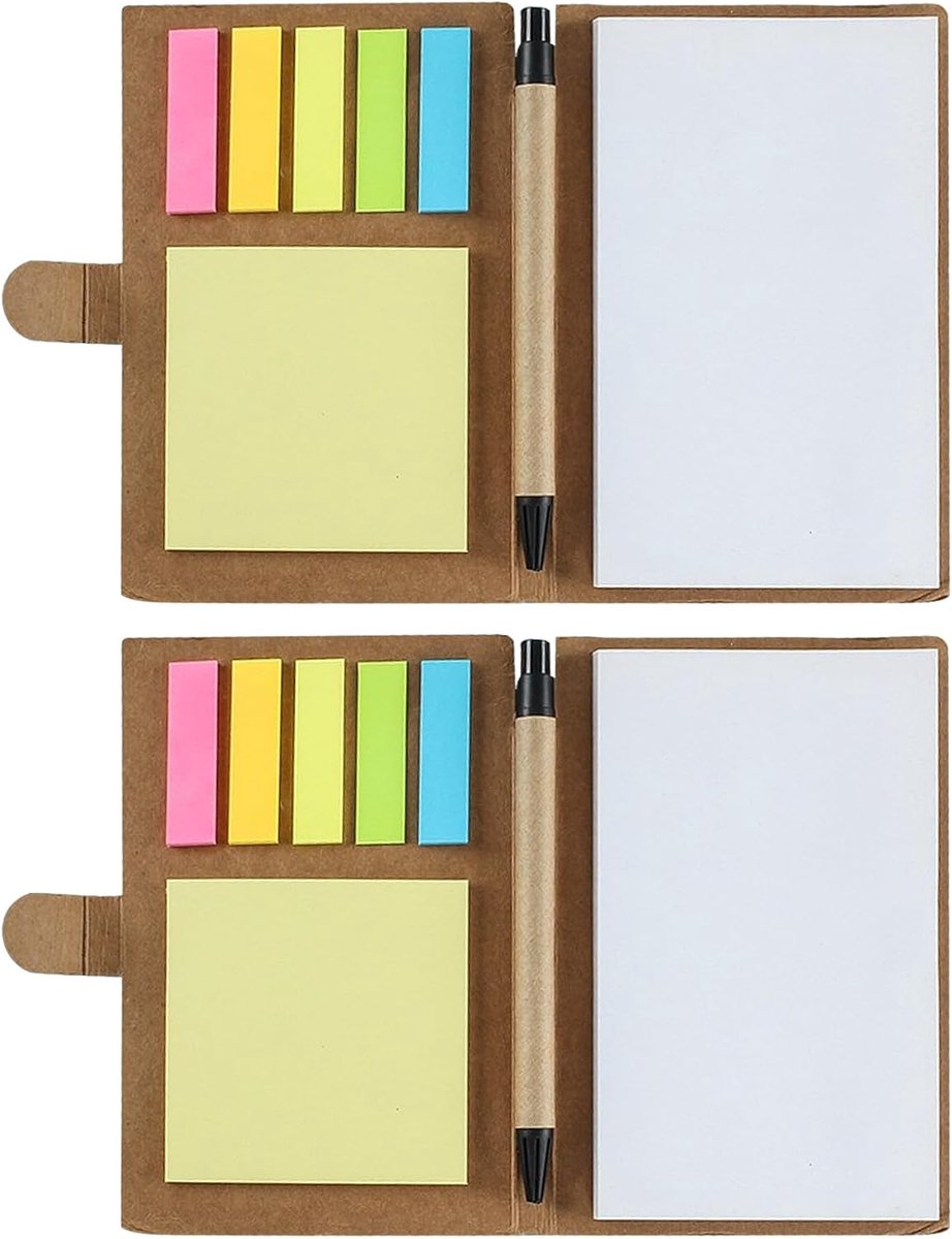 Spiraalnotitieboek 2 Pack - Kraft papier - Inclusief pen en zelfklevende notities - Handig voor zaken - ShopVlot