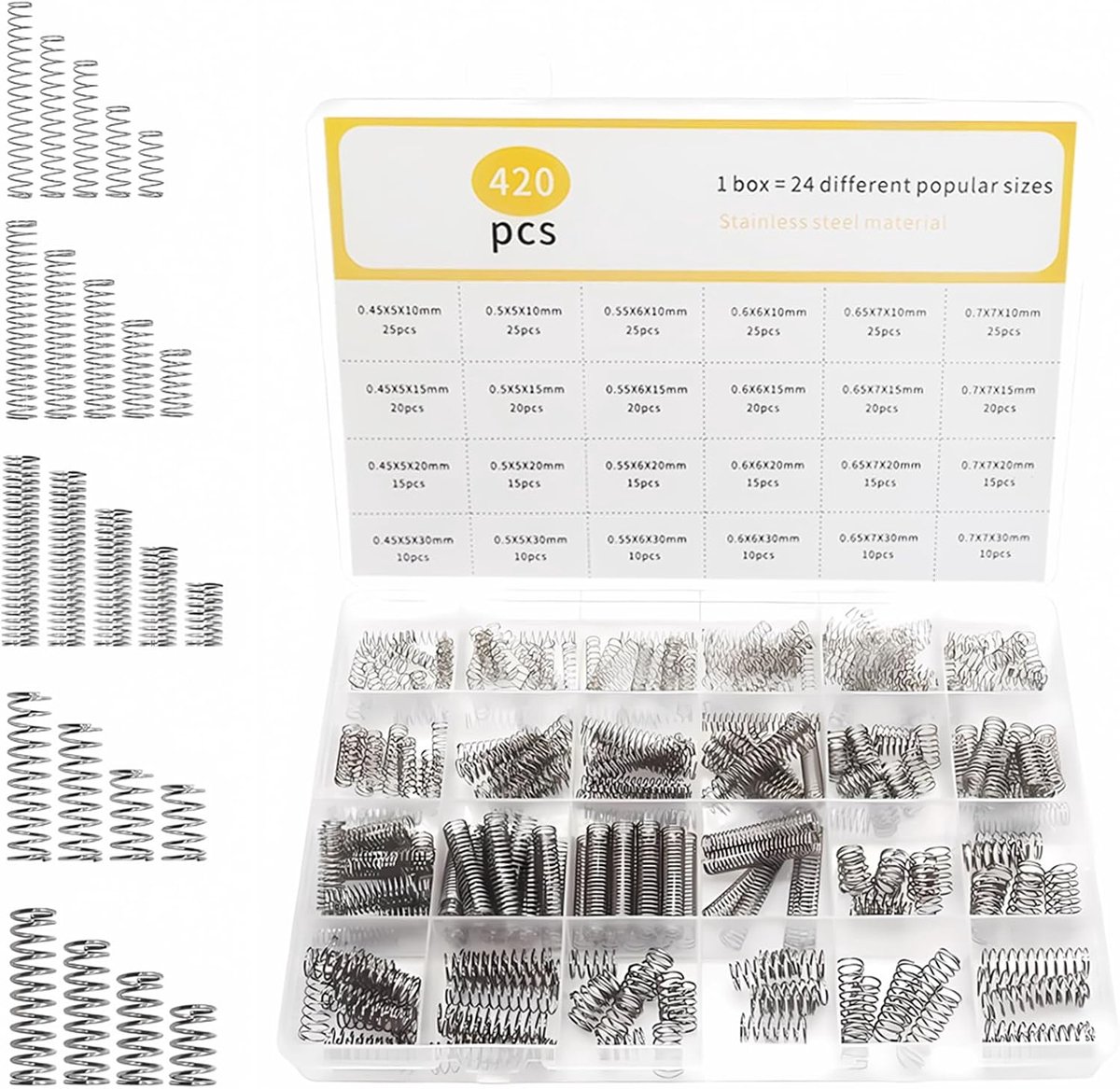 Compressieveer set 420 stuks - RVS - Verschillende lengtes en diameters - Ideaal voor dagelijks gebruik - ShopVlot