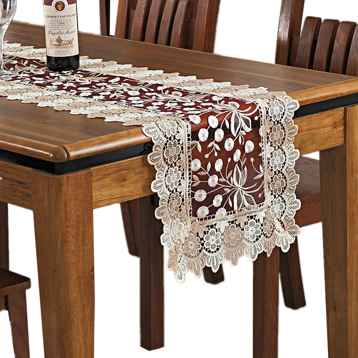 Lace tafelrunner 16 x 35 inch - rode polyester - bloemenborduurwerk - elegant voor tafeldecoratie - ShopVlot