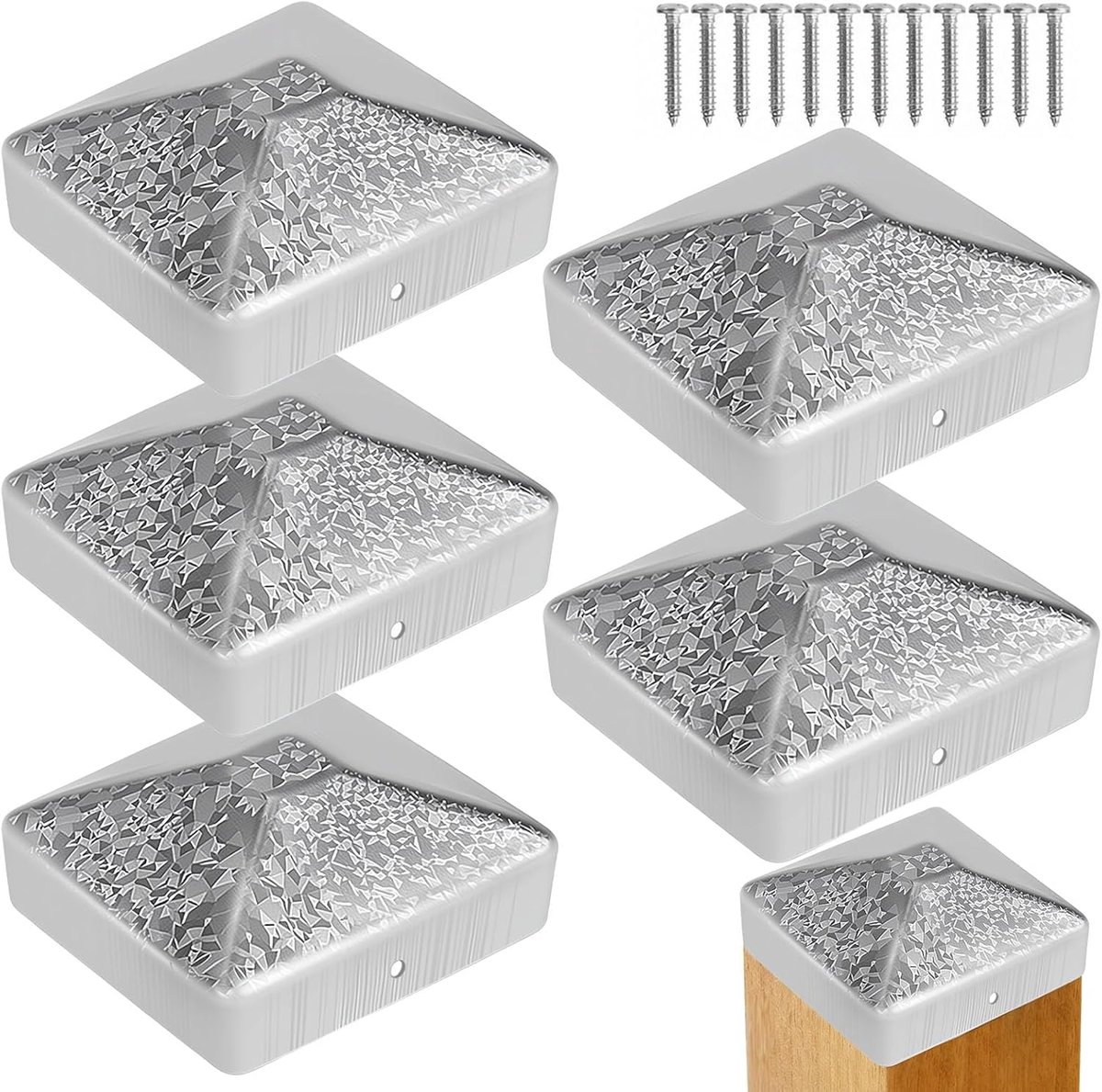 Paaldoppen 7 x 7 cm - glanzend verzinkte stalen paalkap - piramidevorm - bescherming voor houten palen - ShopVlot