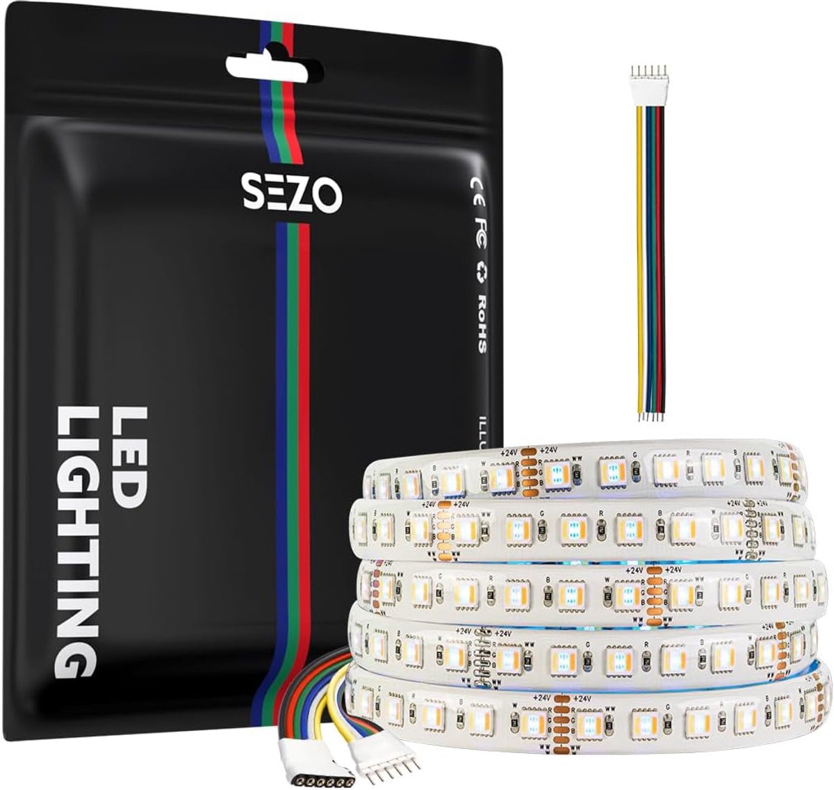 LED Strip Lights 5-in-1 RGB + Warm Wit 3000K-6000K - 12V 5M 96LEDs/m - IP65 Waterdicht - Perfect voor Sfeerverlichting - ShopVlot
