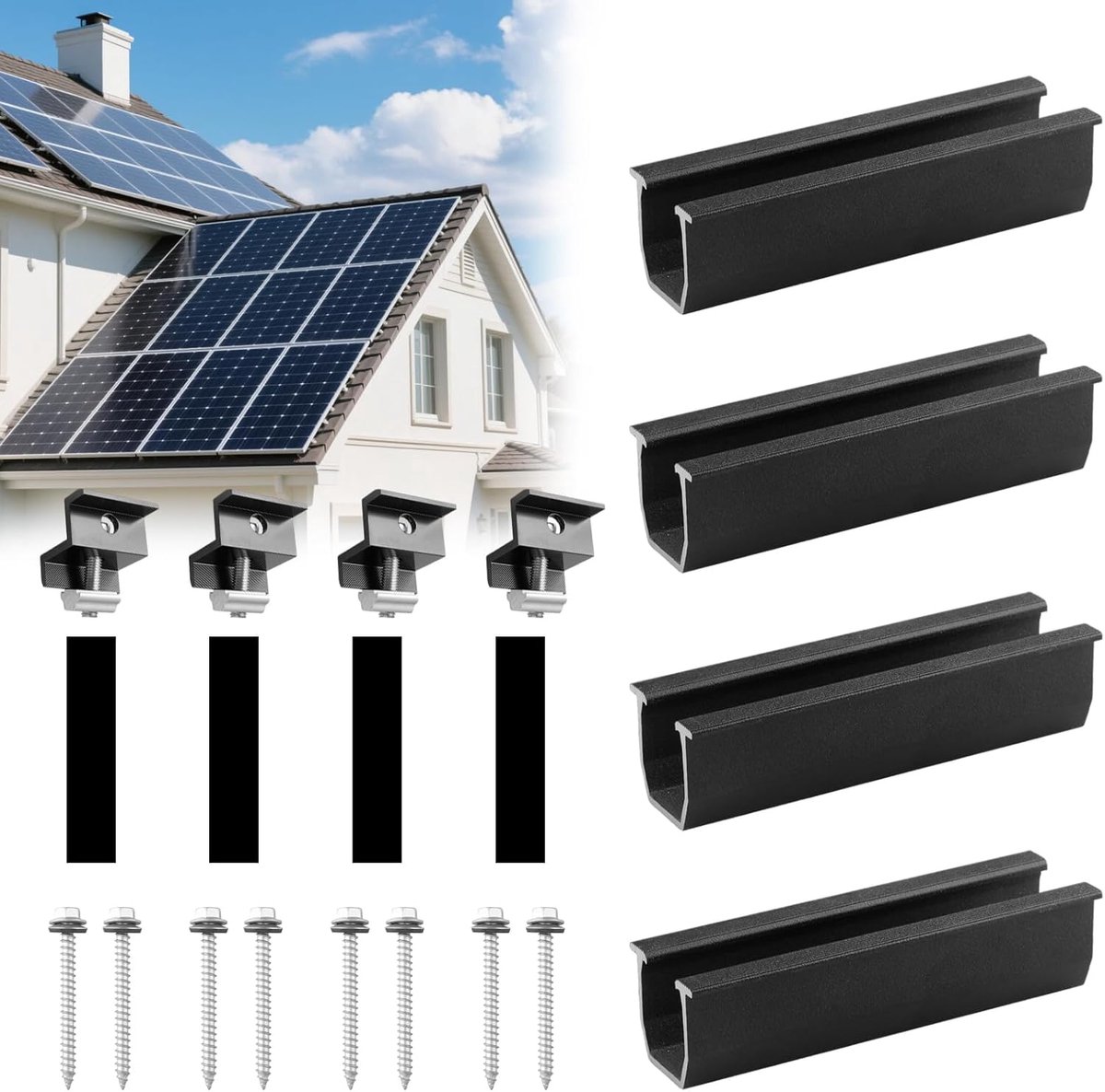 Zonnepaneelhouder 12 cm rail - aluminium - verstelbare klem - ideaal voor plat dak - ShopVlot