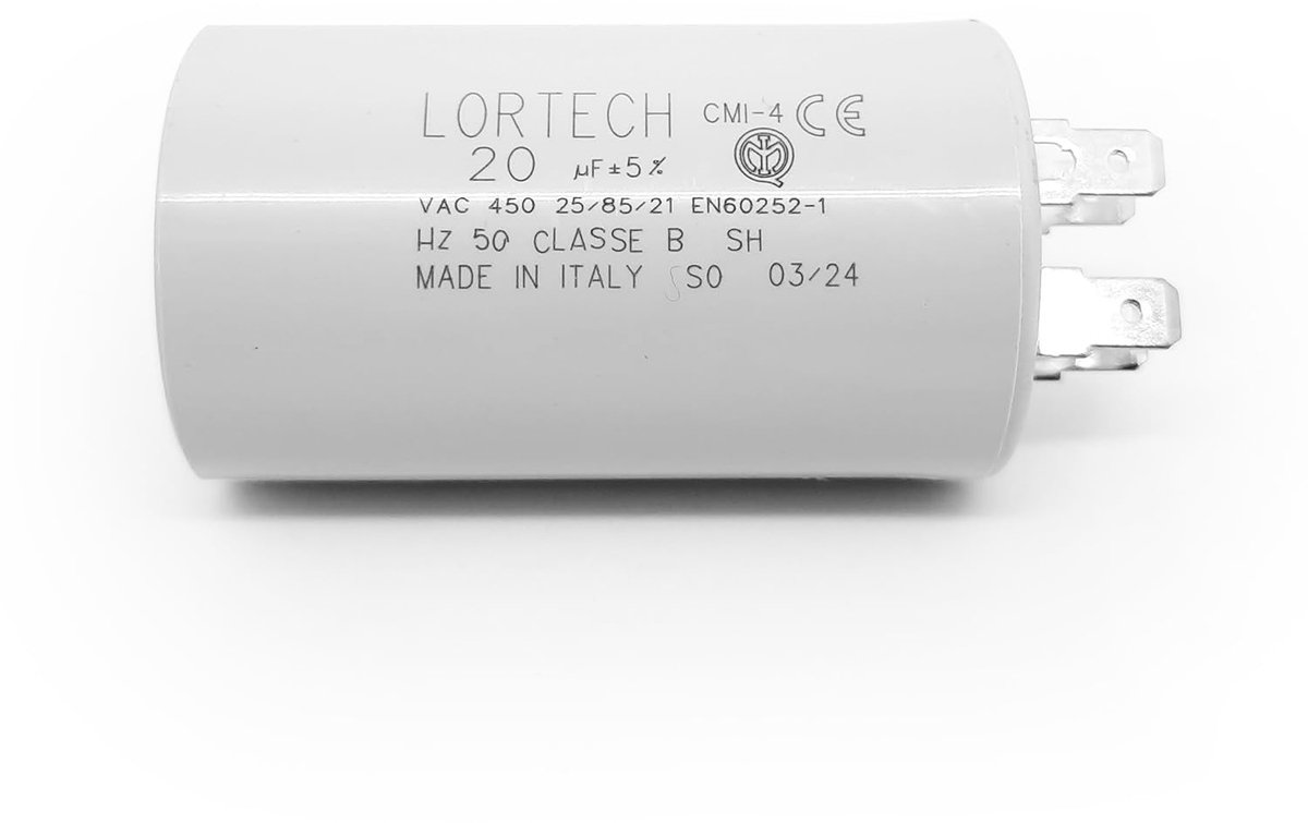 Permanent condensator 20 µF - Ø 40 mm x 69 mm - vlakke bodem - geschikt voor diverse toepassingen - ShopVlot