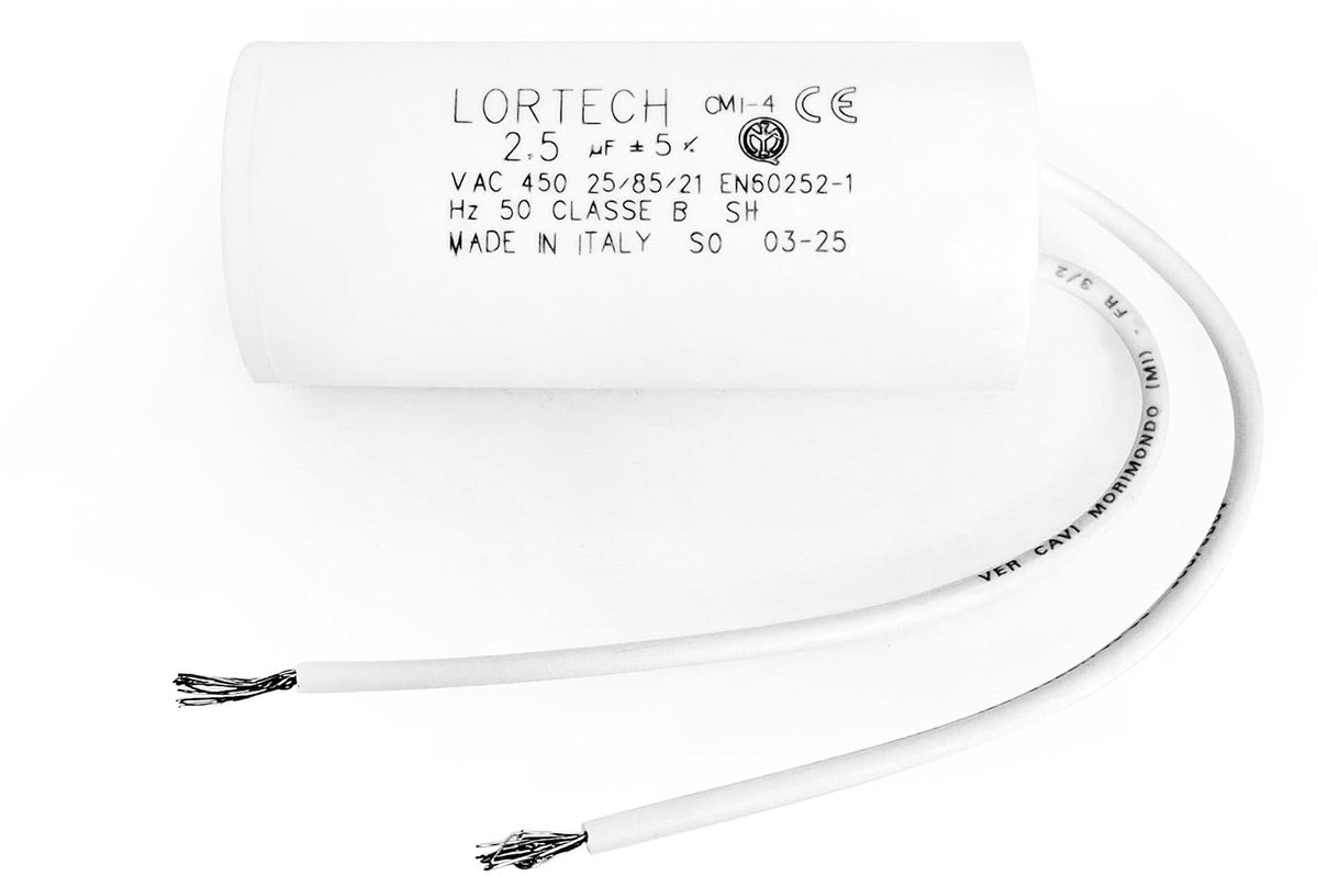 Permanent condensator 2.5 µF - Ø 25 mm x 55 mm - IMQ en CE gecertificeerd - Geschikt voor elektromotoren - ShopVlot
