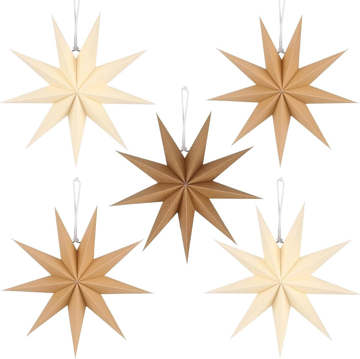 Papieren sterren 30 cm - beige/bruin - 9 punten - sfeervolle kerstdecoratie - ShopVlot