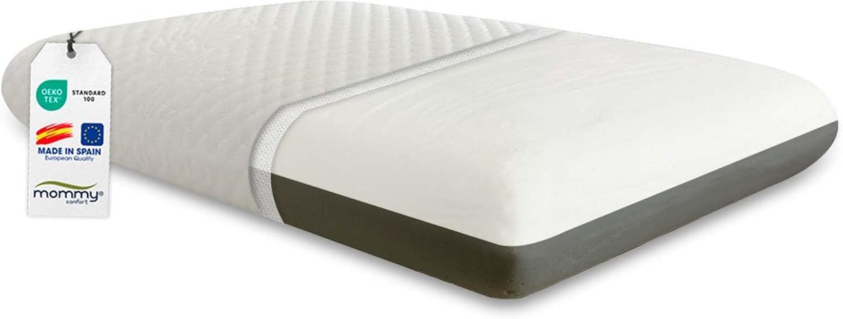 Memory Foam Kussen 60 x 40 cm - Premium Dubbele Sterkte - Zijdeachtig Wit en Grijs - Voor Persoonlijk Slaapcomfort - ShopVlot