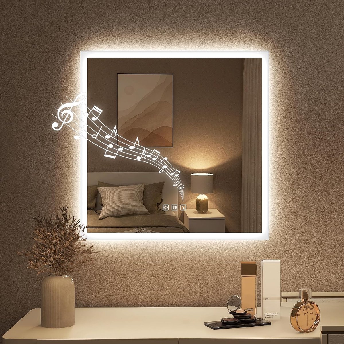 Badkamerspiegel 60 x 60 cm - led met Bluetooth - dimbaar en 3 kleurtemperaturen - anti-condens functie - ShopVlot