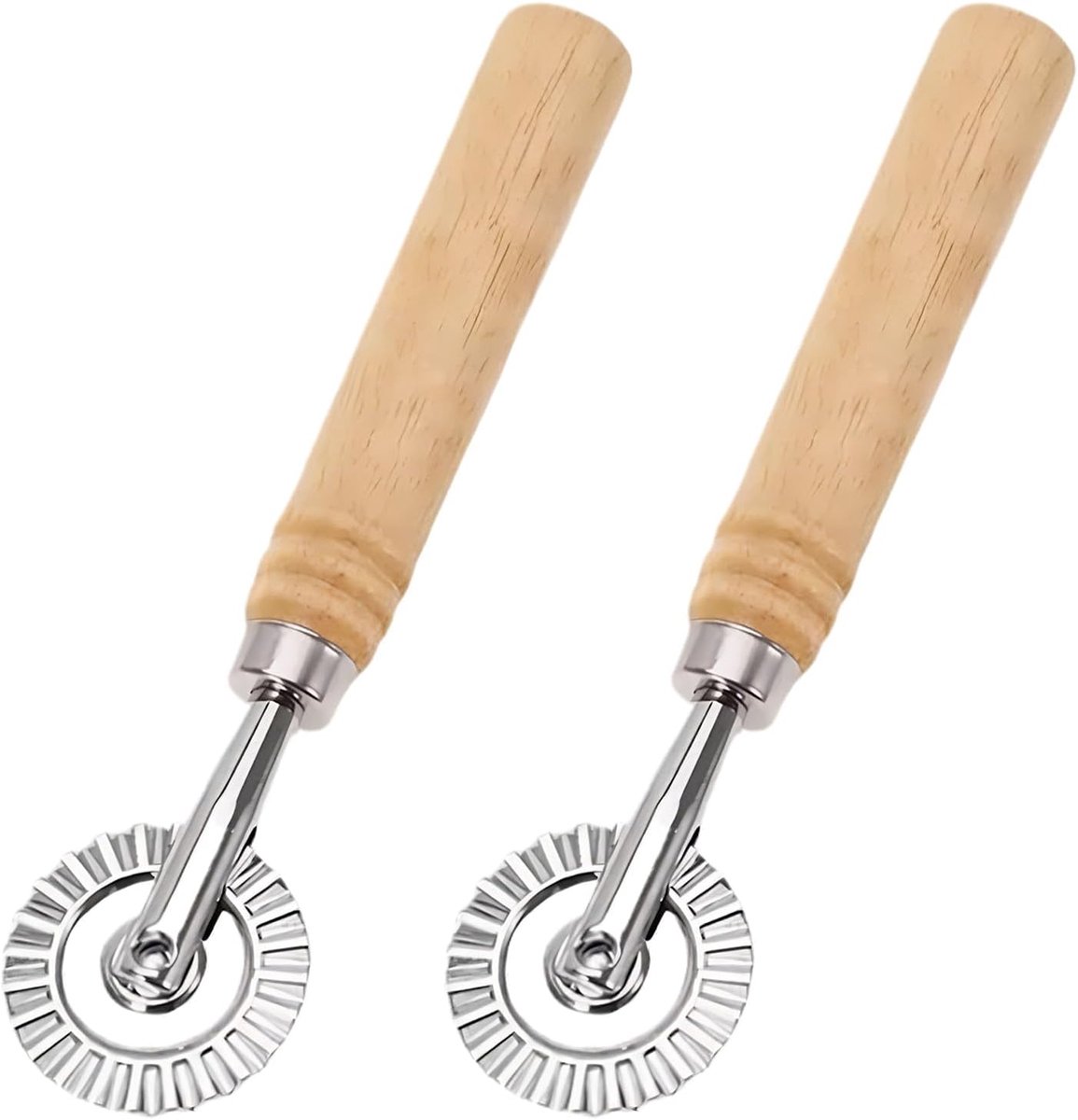Deegrandjes set 2 stuks - gegolfd deegwieltje - houten handvat - ideaal voor pasta en gebak - ShopVlot